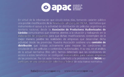 Comunicado respecto a la posible modificación de la Resolución 981/2013 del INCAA